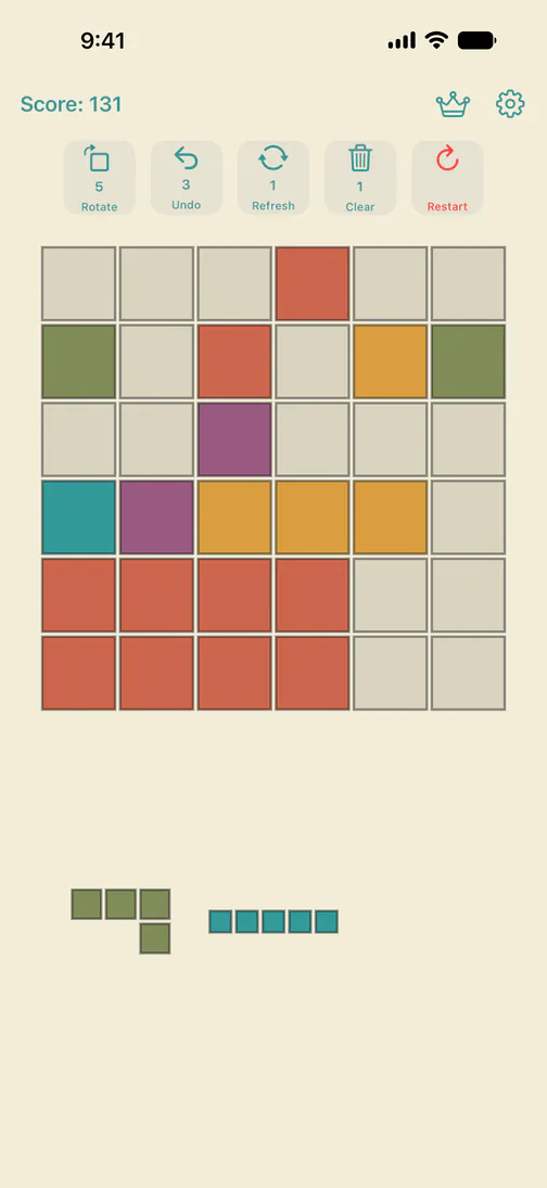 Retro Classic theme on a 6×6 grid